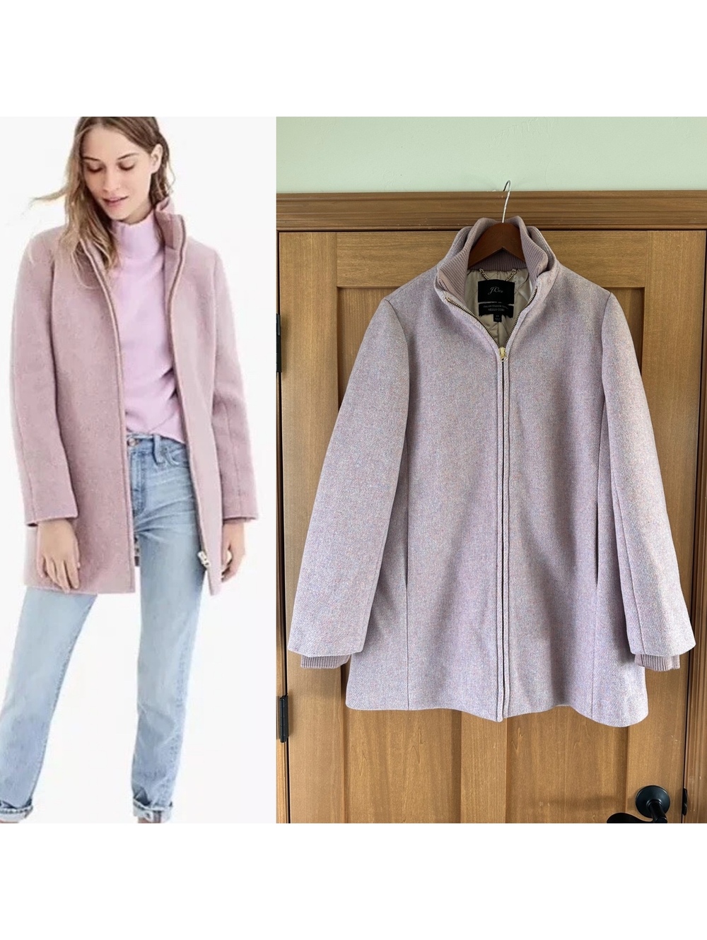J.Crew Lodge Coat in Italian Stadium-Cloth Wool Heather Cotton Candy Women’s 14